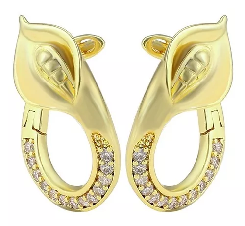 Finos Aretes Flor Alcatraz Swarovski Oro 14k Lam