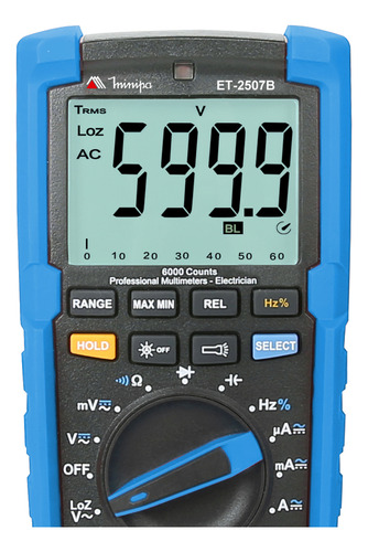 Multimetro Digital Portátil Et-2507b Cat Iv 600v Ip65 Minipa