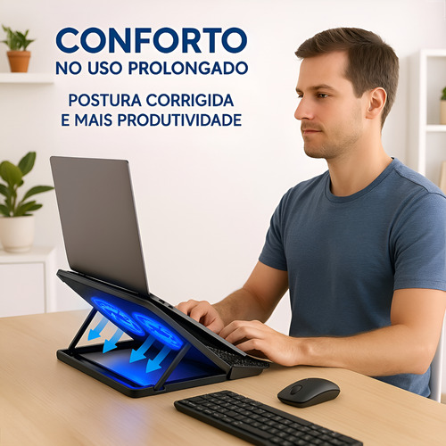 Suporte De Notebook Macboock Apoio 2 Cooler Com Led Nfe
