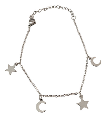 Pulsera Dije Luna Estrella Regulable De Acero Quirúrgico