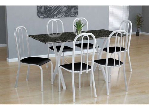 Conjunto De Mesa Miame Com 6 Cadeiras Madri Branco E Pret...