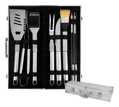 Kit Asador Set De Parrilla 11piezas Acero Inoxidable Estuche