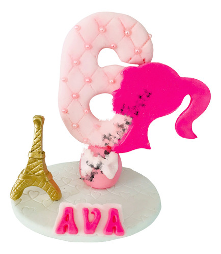 Barbi Muñeca Cake Topper Personalizada Vela Pasta Francesa