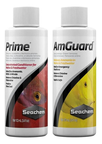 Kit Prime Amguard Seachem Remove Cloro Amônia Aquário 100ml