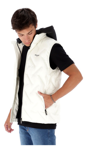 Chaleco Bross Capucha Desmontable Tramado Blanco