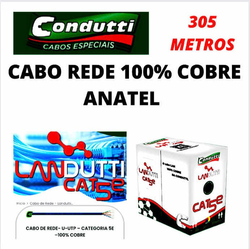 01 Caixa X 305m Cabo Rede Azul 4paresx24 Cobre Cat-5e Anatel