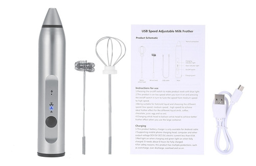 Espumador De Leche Eléctrico Recargable Con 2 Batidores, Vel