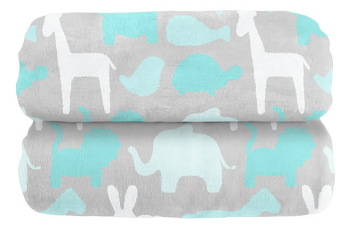 Cobertor Bebê Luxo Safari 0,80 X 1,10 Verde Água