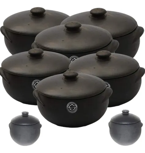 Kit 6 Panelas De Barro Tam.0 E 1 + Pimenteira Para Refeiçoes Preto