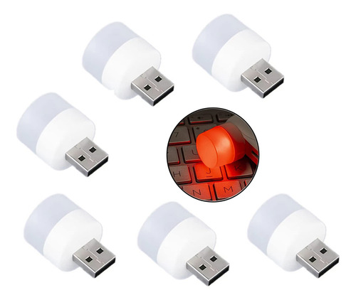 6 Mini Luz Noche Usb Lampara Led Enchufable Iluminacion Rojo