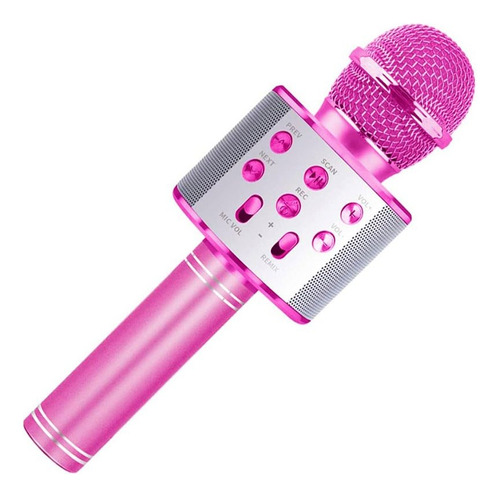 Micrófono Karaoke Bluetooth Usb Microsd Y Fm Ws-858 Rosado