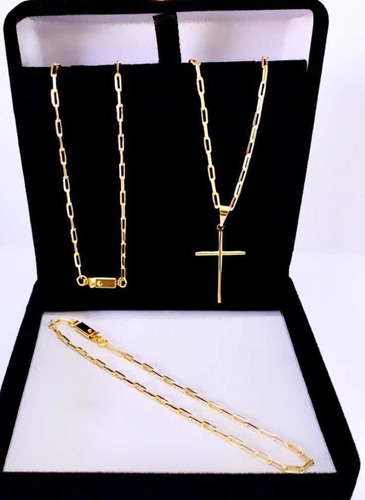 Cordão Banhada A Ouro 18k 70 Cm + Pulseira E Pingente
