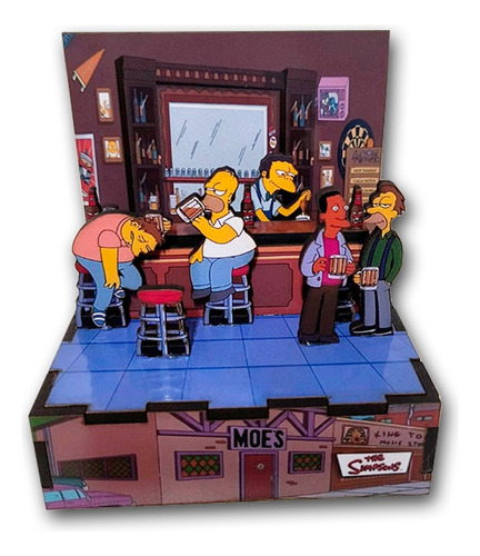 Diorama 3d Madera Los Simpsons Taverna De Moe + Regalo
