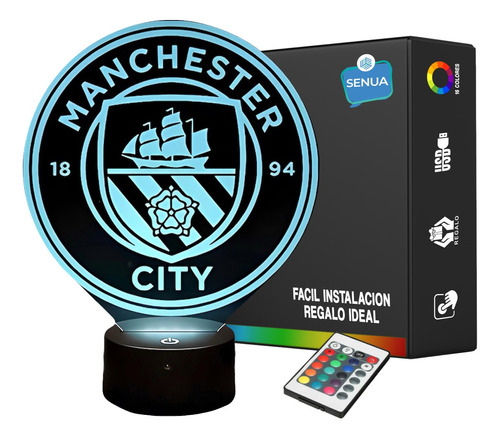 Lámpara De Noche Led Manchester City Holograma Decoración
