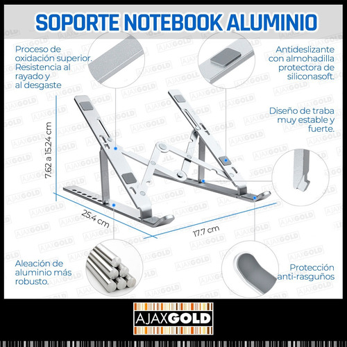 Imagen 6 de 6 de Soporte Notebook Aluminio Regulable Tablet Celular Portatil