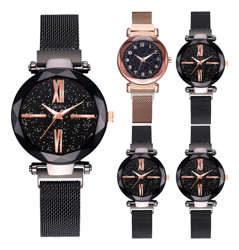 5 Relojes Mayoreo Iman Mujer Metal Dama Magneto Brillantes Correa