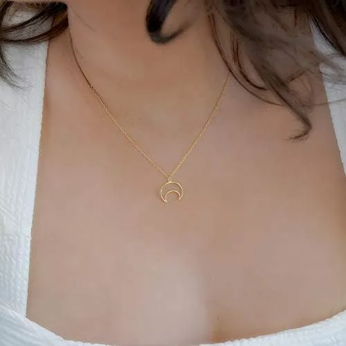 Bellaboho Collar De Luna Creciente Cadena Chapada En Oro De