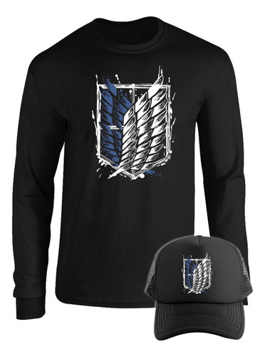 Camibuso Attack On Titan Camiseta Manga Larga Combo Gorra