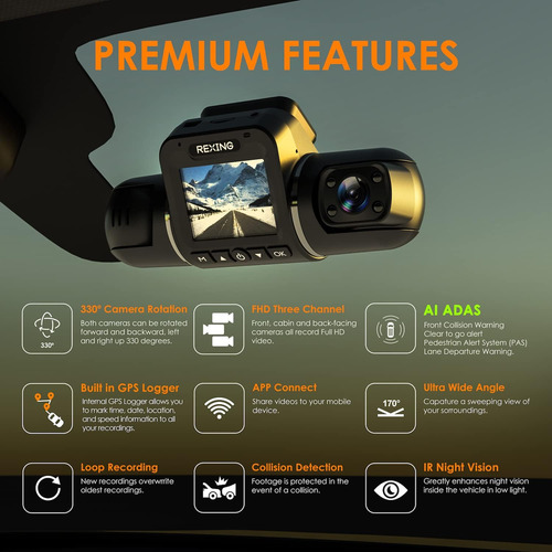 Rexing V2 Pro Ai Dash Cam, 3 Canales De Grabación T