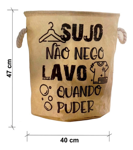 Imagem 2 de 3 de Cesto Grande Linho Impermeável Frases Divertidas