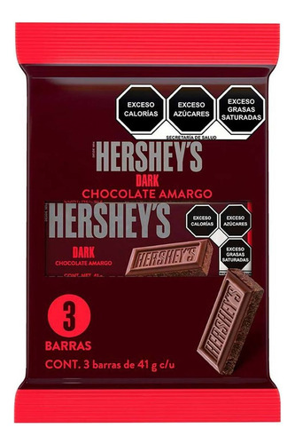 Barra De Chocolate Hershey's Dark 3 Pack 41g
