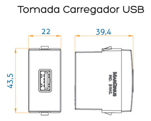Módulo Tomada Carregador Usb Usb 2a Marrom Sleek Margirius