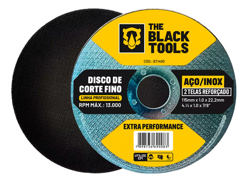 Disco Corte Fino Inox 4.1/2 X 1,0mm Esmerilhadeira 50 Peças The Black Tools