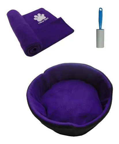 Cama Gato Grande + Cobija Térmica Grande + Quitamotas Color Morado