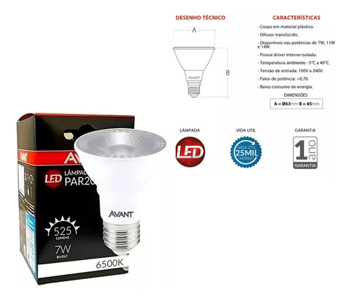 Spot Embutir Par20 Recuado Save Energy C/lâmpada 7w - Avant
