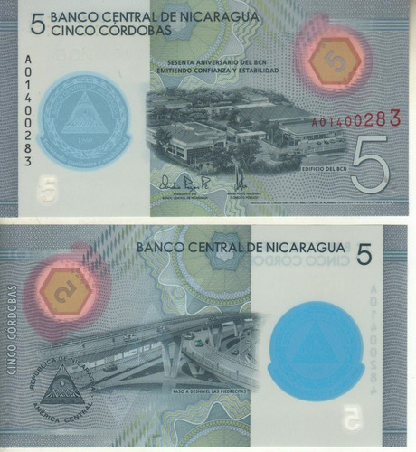 Nicaragua Billete 5 Córdobas De Polímero Año 2019 - Unc