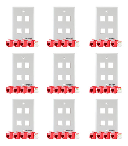 Kit 12 Placas Ens-fp64 + 48 Jacks Rj45 Cat6 Rojos Enson