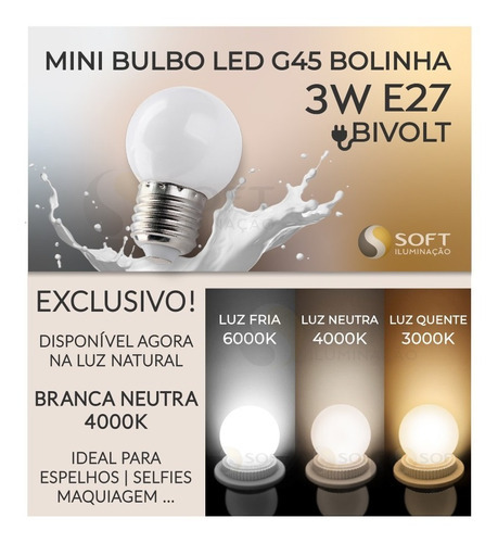 10 lámparas LED de luz suave, 3 W, Bivolt E27, para maquillaje/selfies, color de luz neutra (4000 K), 110 V/220 V, BIVOLT