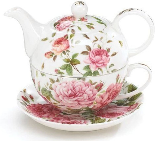 Tetera Rosa De Porcelana Y Taza De Té Para Uno