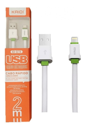 Cabo Usb Carregador 2 Metros Kaidi Para iPhone 8 Xr 11 12 13