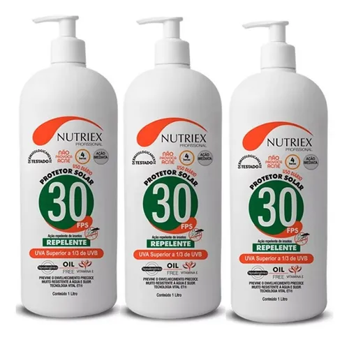 comprar Kit 03 Protetores Solar Fps 30 1lt 1u002F3 Uva Cu002F Repel. Nutriex
