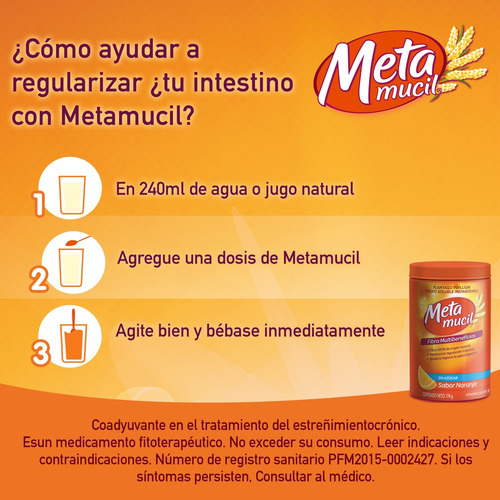 Fibra Natural Metamucil Sabor Naranja 174 - g a $8