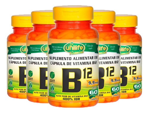 Vitamina B12  Cianocobalamina  5x60 Capsulas  Unilife