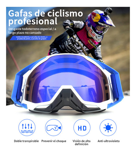 Gafas De Snowboard Motocross Esquí Moto Goggle Protección Uv Lente Azul Claro Armazón Azul