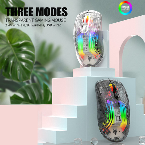 Ratón Inalámbrico Rgb Transparente De 3 Modos Bt5.0 Para Jue