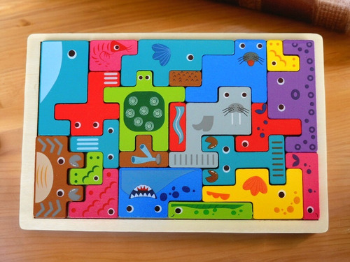 Rompecabezas Tetris Animales Puzzle Colores Pintados Madera