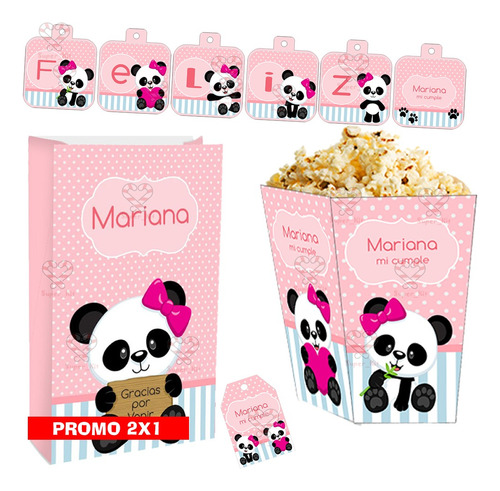 Kit Imprimible Osito Panda Rosa Editable + Promo 2x1