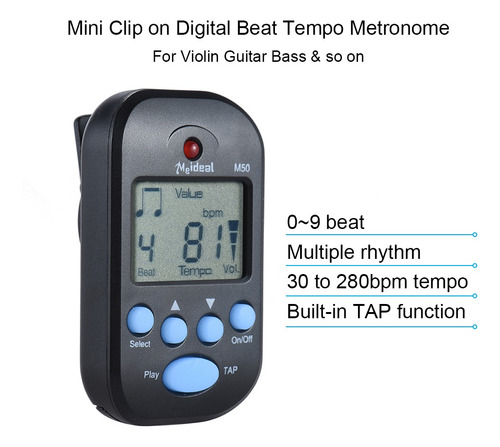 Metrónomo Digital Profesional Con Clip En La Pantalla Lcd.