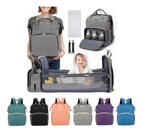 Bolso Mochila Maternal Con Cuna Cambiador Plegable Usb Viaje