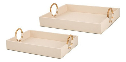 Bandeja Em Mdf Revestimento Em Courino Com Bambu/ 45x36x7cm