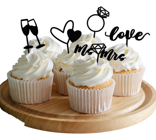 Pack 5 Mini Adorno De Casamiento, Cake Topper, Cup Cake, 