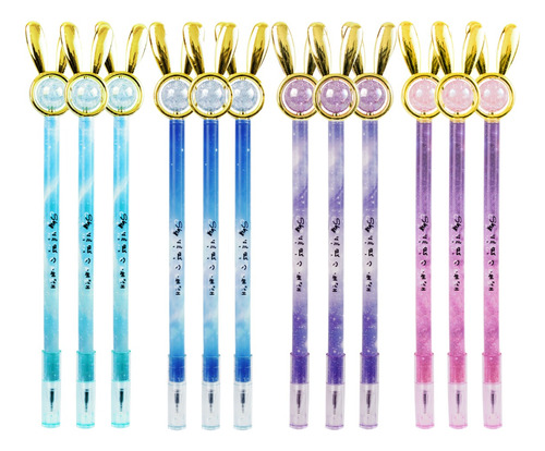 Set De 12 Plumas Conejo Kawaii Tinta De Gel Punto Fino C211