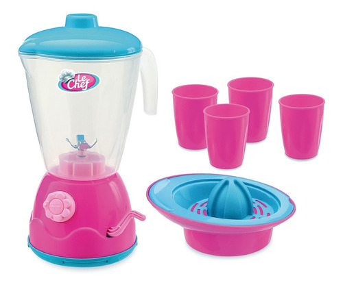 Kit Liquidificador Infantil, Espremedor E Copos. Cor Rosa