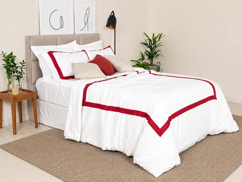 Edredom Queen Duvet 300 Fios Algodão 250gsm Branco/vermelho - R$ 179,7