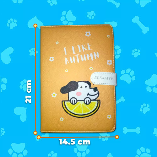 Cuaderno Libreta Agenda Acolchada Kawaii Perrito Hoja Rayada Color Naranja Ele-Gate