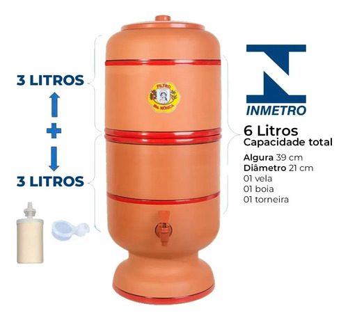 Filtro De Barro 6 Litros +vela Tripla Ação Esterilizante